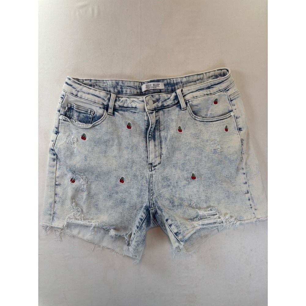 Judy Blue Embroidered Cherry Acid Wash Distressed Denim Shorts 3XL JB150125LT